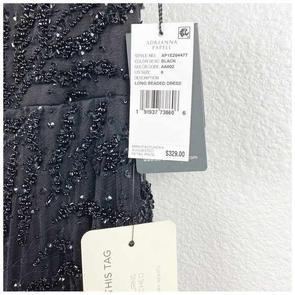NWT Adrianna Papell Black Beaded Gown Size 8 - Picture 6 of 12